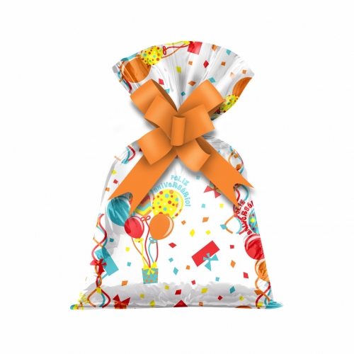 Saco Poli Metalizado Aniversário 25cmx40cm 50pcs Multicor