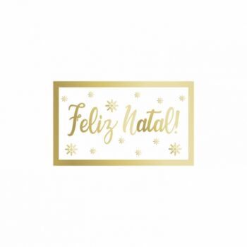 Etiqueta Adesiva Feliz Natal 03cmx05cm 50pc Branco/Ouro