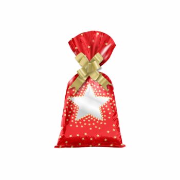 Saco Poli Magia De Natal 12cmx22cm 50pçs Vermelho/Ouro