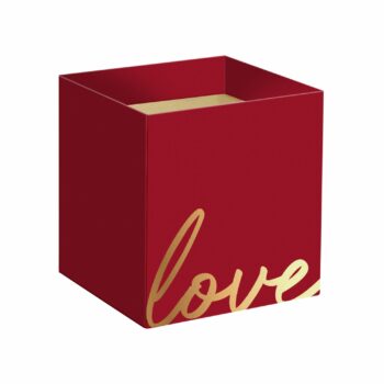Cachepot Quadrado Passion Love C/ Hot Stamping 14,5cmx14,5cmx15,5cm 10pc Vermelho Burgundy/Ouro