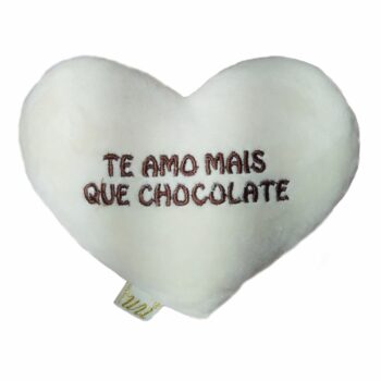 Decorativo Pelúcia Love Miniatura Chocolate 11cmx14cm Off White/Marrom