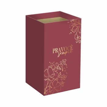 Cachepot Quadrado Essenza Floral C/ Hot Stamping 12cmx12cmx17,5cm 6pcs Merlot/Ouro