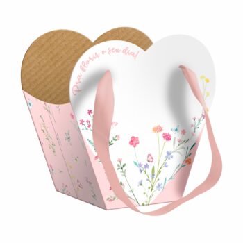 Caixa Coração C/ Alça De Cetim Florir 19cmx12xmx19cm 4pç Branco/Rosa