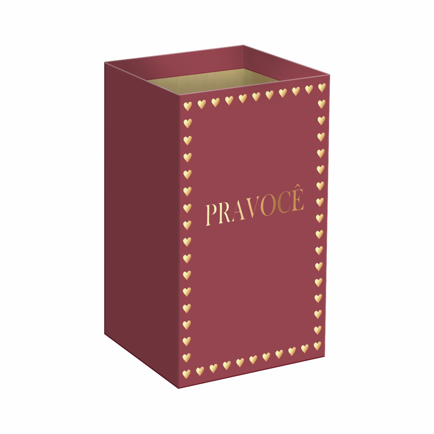 Cachepot Quadrado Essenza Pra Você/C Hot Stamping 12cmx12cmx17,5cm 6pcs Merlot/Ouro