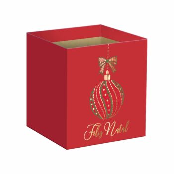 Cachepot Quadrado Celebrar C/ Hot Stamping  14,5cmx14,5cmx15,5cm 10pc Vermelho Cherry/Ouro