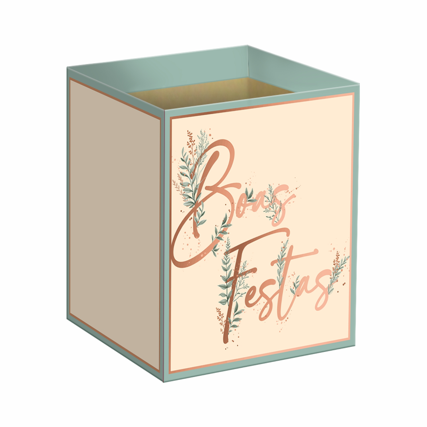 Cachepot Quadrado Lumiar c/ Hot Stamping 14,5cmx14,5cmx15,5cm 10pc Barbante/Eucalipto