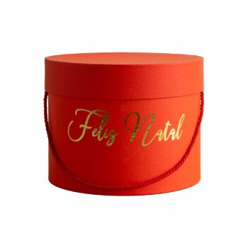 Caixa Rígida C/ Alça Celebrar Feliz Natal C/Hot Stamping 19,5cmx15cm 1pç Vermelho/Ouro