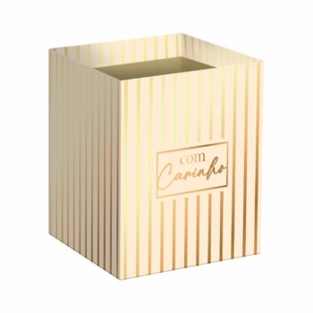 Cachepot Quadrado Basic C/ Hot Stamping 14,5cmx14,5cmx15,5cm 10pc Barbante/Ouro