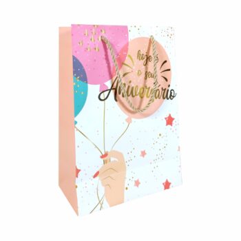 Sacola Presente Aniversário C/ Hot Stamping 19,4cmx27cmx8,6cm Sortida