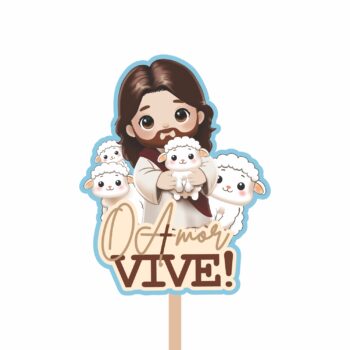 Pick MDF O Amor Vive 74mmx93mm 1pç Barbante/Azul