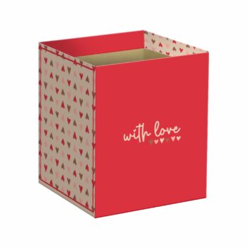 Cachepot Quadrado My Valentine 14,5cmx14,5cmx15,5cm 10pc Vermelho/Natural