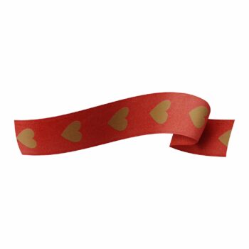 Fita Cetim Corações C/ Hot Stamping 25mmx30m Vermelho/Ouro