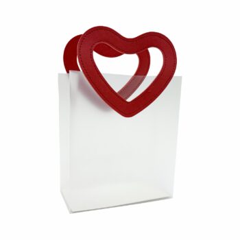 Sacola PVC Incolor C/Alça De Coração 18,5cmx15,5cmx8cm Incolor/Vermelho