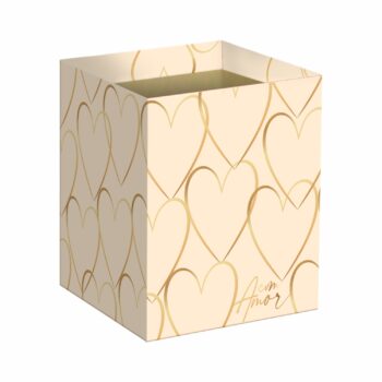 Cachepot Quadrado Modern Love C/ Hot Stamping 14,5cmx14,5cmx15,5cm 10pc Barbante/Ouro