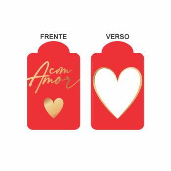 Tag Modern Love C/ Hot Stamping 4,5cmx7cm 10pçs Vermelho/Ouro
