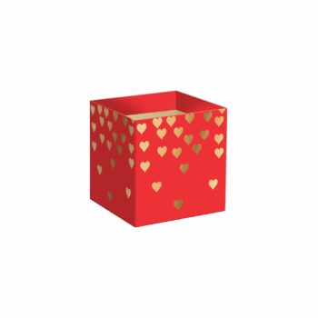 Cachepot Quadrado C/ Hot Stamping Hearts 06cmx06cmx5,5cm 10pc Vermelho/Ouro