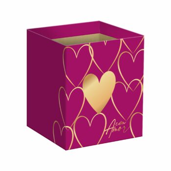 Cachepot Quadrado Modern Love C/ Hot Stamping 14,5cmx14,5cmx15,5cm 10pc Pink Orquídea/Ouro