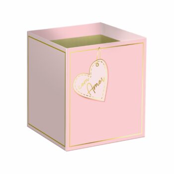 Cachepot Quadrado Felicitá C/Hot Stamping 14,5cmx14,5cmx15,5cm 10pc Rosa Pétala/Ouro