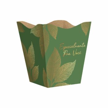 Cachepot Vintage Entre Folhas Grande 10pc Verde Ficus/Ouro