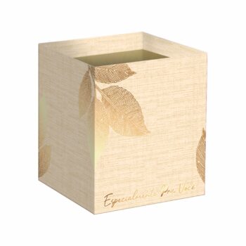 Cachepot Quadrado Entre Folhas C/Hot Stamping 14,5cmx14,5cmx15,5cm 10pc Barbante/Ouro