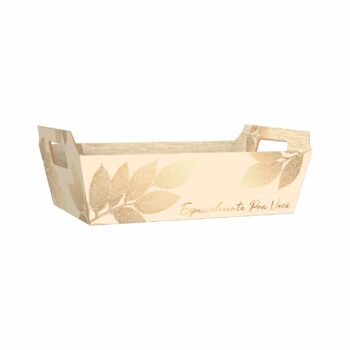 Bandeja Vintage Entre Folhas 32cmx23cmx10cm 4pc Barbante/Ouro