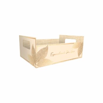 Cesta Retangular Entre Folhas C/Hot Stamping 26,5cmx19cmx8,5cm 4pc Barbante/Ouro