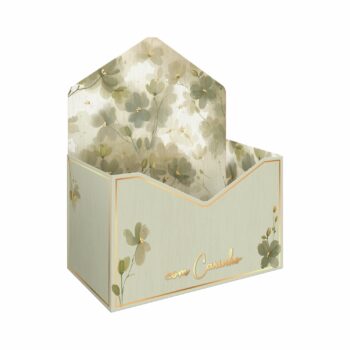 Caixa Envelope Fiorella C/Hot Stamping 22cmx12cmx13cm 3pç Verde Bruma/Ouro