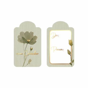 Tag Fiorella C/Hot Stamping 4,5cmx7cm 10pçs Verde Bruma/Ouro