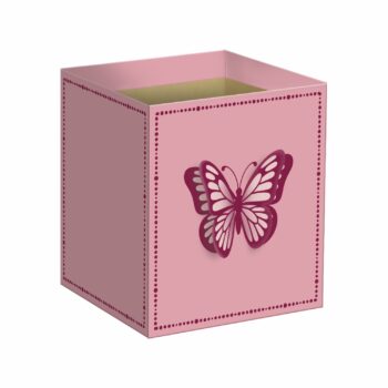 Cachepot Quadrado C/Aplique Bella Borboleta C/ Hot Stamping 14,5cmx14,5cmx15,5cm 8pc Rosé