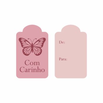 Tag Bella Borboleta C/Hot Stamping 4,5cmx7cm 10pçs Rosé