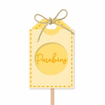 Pick MDF Felicitá Parabéns 51mmx79mm 1pç Amarelo