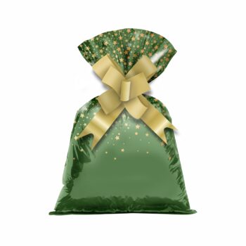 Saco Poli Metalizado Estrelas 25cmx35cm 50pc Verde/Ouro